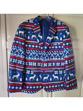 Braveman Christmas Blazer Sports Coat Jacket Red White Blue Men's Size 38S